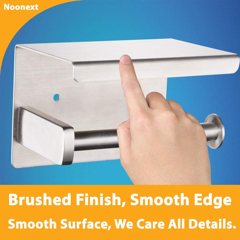 Noonext Adhesive Toilet Paper Holder with Shelf, Toilet Paper Roll Holder Wall Mounted, Fits Mega Roll, Stainless Steel Tissue Roll Dispenser Storage No Drilling (Brushed Nickel) - Image 3